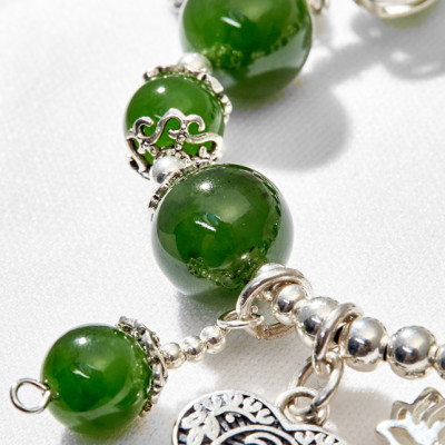 Vòng tay ngọc bích phối hoa sen Ngọc Quý Gemstones