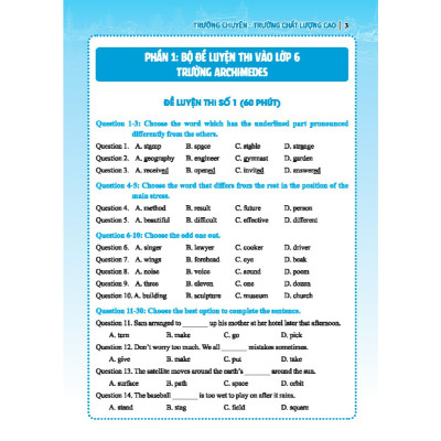 sách - Bộ đề luyện thi môn Tiếng anh vào lớp 6 trường chuyên , chất lượng cao (có đáp án)