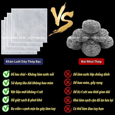 Khăn Lưới Rửa Bát Dày 2 Lớp Giẻ Rửa Chén Dây Kim Loại 20cm Chà Nồi Chảo Thép Inox Cọ Bếp Đa Năng