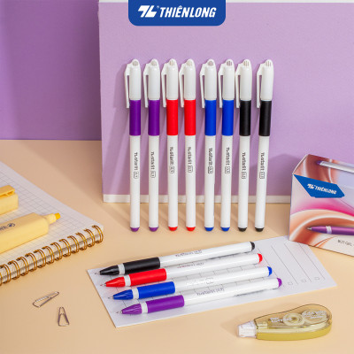 Combo 5/10/20 Bút Gel Thiên Long GEL-012 ngòi 0.5mm mực xanh đỏ đen tím có đệm cầm tay mềm đầu bi cao cấp