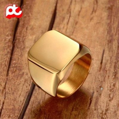 Nhẫn nam nữ titan rẻ  kiểu mặt trơn vuông to cao cấp thép không gỉ trangsucpt màu mạ vàng PTNNA24 3T