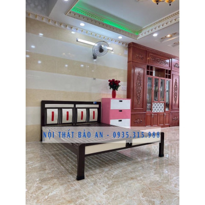 Giường sắt kiểu gỗ BẢO AN nhiều kích thước 1mx2m đến 1m8x2m