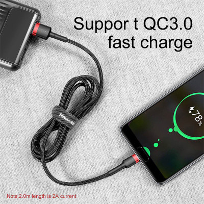 Cáp sạc nhanh, truyền dữ liệu tốc độ cao Baseus Cafule Type C v2 cho Samsung / Xiaomi/ Huawei/ Oppo/Nokia ( max 3A, Sạc nhanh Quick charge 3.0, Siêu bền) - Hàng chính hãng