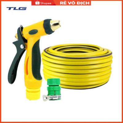 Bộ dây vòi xịt nước rửa xe,tưới cây tăng áp 3 lần 15M( nối nhựa xanh) 206317
