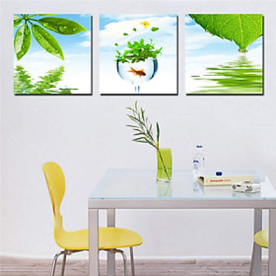 Bộ 3 tranh CHIẾC LÁ, BẦU TRỜI, CÁ,  treo tường trang trí  phòng ăn, tặng kèm khung tranh composite PVP-DC33