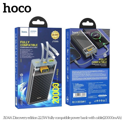 Sạc Dự Phòng Dành Cho Hoco J104A Có Màn Hình Led 20000Mah Sạc Nhanh 22.5W Pd Typec 20W Kèm 2 Cáp Sạc Typec-LN Hàng Chính Hãng