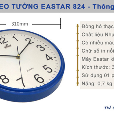 Đồng Hồ Treo Tường Cao Cấp KIM TRÔI EASTAR – Số Nổi 3D – Tặng Pin MAXELL – BH 1 Năm