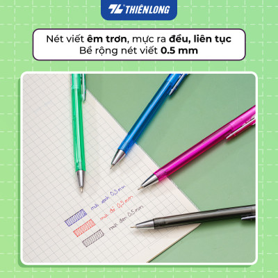 Combo 5/10/20 Bút Gel Thiên Long GEL-B011 ngòi 0,5mm mực xanh đỏ đen kiểu dáng đơn giản có đệm mềm giúp cầm tay êm