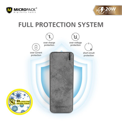 Pin Sạc Dự Phòng MicroPack ANTIBACTERIAL POWER STORE 1020 PB-1020 Dung Lượng 10.000mAh Phủ Lớp Da PU Kháng Khuẩn Hàng Chính Hãng