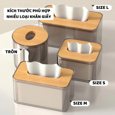11x11x8.5 Hộp Đựng Giấy Ăn Khăn Giấy Nhựa MiKa Trong Suốt Nắp Gỗ Tre Tự Nhiên Màu Sắc Kiểu Dáng Phong Cách Bắc Âu VUÔNG