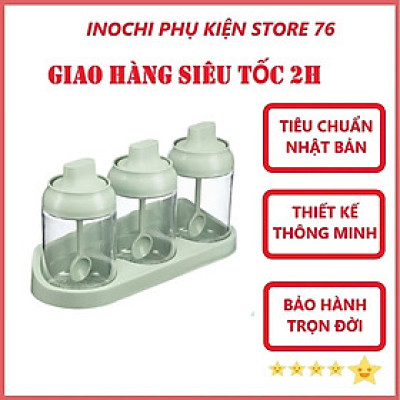 BỘ 3 LỌ GIA VỊ  Yoko Inochi -Chất lượng nhựa tritan nguyên sinh đạt chuẩn xuất Nhật , EU an toàn, cao cấp, tích hợp muỗng, tiện lợi khi sử dụng - Hàng chính hãng ( Tặng kèm khăn lau pakasa)