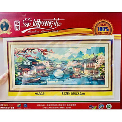 Tranh thêu kín Phong cảnh Giang Nam vs8061, kích thước 155 x 62 cm