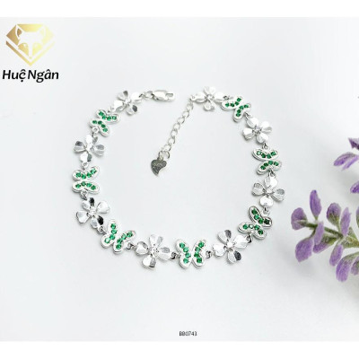 Lắc tay bạc 925 Huệ Ngân - Cỏ bốn lá và bướm xinh đá xanh BB0743
