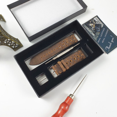 [Da thật] Dây đồng hồ handmade da bò sáp AL116 (Nâu) (Kèm hộp + phụ kiện) Size 20/Size 22 - 100% da bò thật