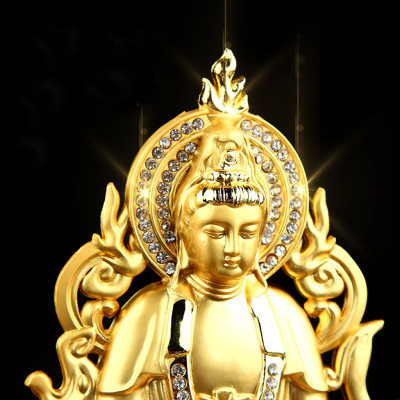 Tượng Phật Bà Quan Thế Âm Bồ Tát hai mặt tọa đài sen vàng đính đá cao cấp trang trí Taplo Ô Tô Xe Hơi