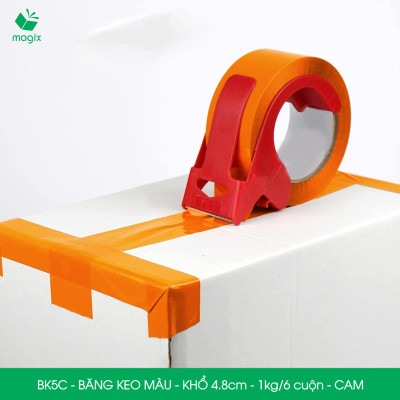 BK5C - 6 cuộn băng keo màu khổ 4.8cm loại 1kg/6 cuộn - Cam - Băng keo, băng dính đóng hàng