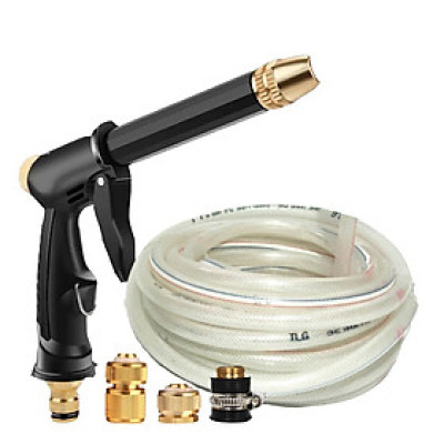 Bộ dây và vòi xịt rửa xe tưới cây tăng áp thông minh 810-2498-1 (dây trắng-cút nối đồng)