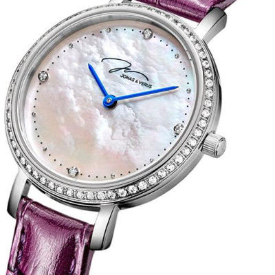 Đồng hồ nữ dây da Jonas & Verus X00719-Q3.WWWLRD (Mặt số xà cừ Trắng), Máy Pin (Quartz), Kính Sapphire chống trầy xước, Dây da Italy