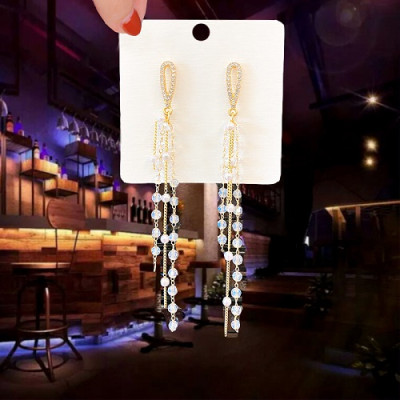 Bông tai chuỗi pha lê đá sang trọng dự tiệc