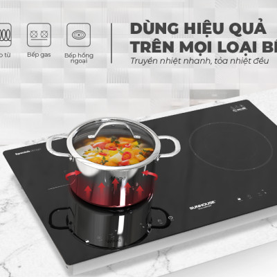 Bộ nồi Inox đa lớp Sunhouse Mama SHG701, Nồi inox 3 lớp nguyên khối dày gấp 4 lần inox thông thường, Hiệu suất bắt từ lên tới 99%, An toàn tuyệt đối cho sức khỏe - Hàng chính hãng