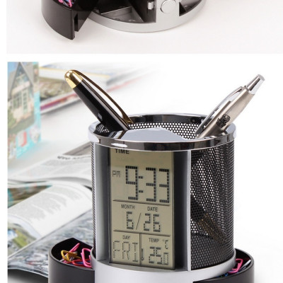 Hộp đựng bút có đồng hồ, lịch kỹ thuật số đa năng - hàng chính hãng