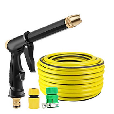 Bộ dây và vòi xịt rửa xe tưới cây tăng áp 810-2498 (dây vàng-cút nối xanh)