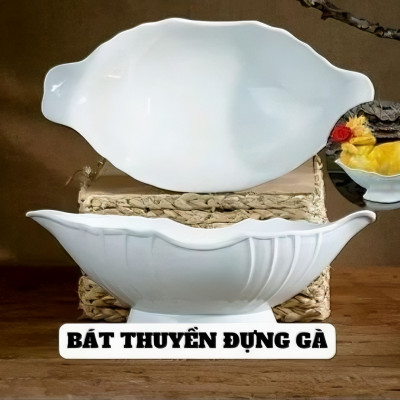 Bát đĩa thuyền KG90 đựng gà cúng nguyên con, hoa quả giúp trang trí sang trọng dài 30cm - Hàng chính hãng