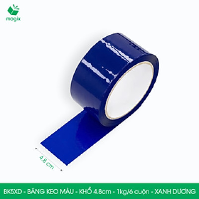 BK5XD - 6 cuộn băng keo màu khổ 4.8cm loại 1kg/6 cuộn - Xanh dương - Băng keo, băng dính đóng hàng