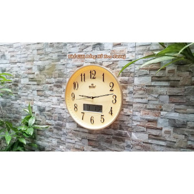 Đồng Hồ Treo Tường EASTAR Tròn Kim Điện tử - Máy KIM TRÔI - LỊCH Vạn Niên và NHIỆT KẾ Điện tử - Mặt Vàng – Bảo Hành 1 Nă