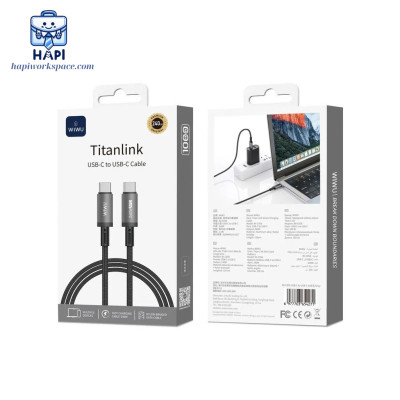 Cáp sạc hàng chính hãng WiWU Titanlink Wi-C058 240W C to C: Bọc dù, đầu hợp kim titan, siêu bền, chip E-Marker