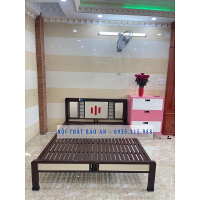 Giường sắt hộp kiểu gỗ BẢO AN 1M4X2M - Mẫu 02