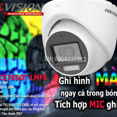 BỘ 1-8 CAMERA FULL COLOR + MIC GHI ÂM. CÓ MÀU BAN ĐÊN CHÍNH HÃNG HIKVISION FULL PHỤ KIỆN LẮP ĐẶT - HÀNG CHÍNH HÃNG