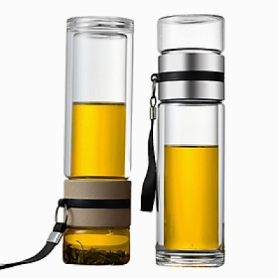 Bình trà thủy tinh KG85 2 lớp pha cách nhiệt tốt, có lõi lọc inox304 cao cấp dung tích 500ml - Hàng chính hãng