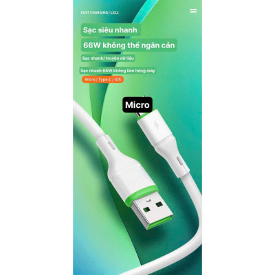 Dây sạc nhanh LI-TOP LX11 chân MIcro (Túi) công suất 66W, Kim Ánh cho dùng thử 30 ngày, bảo hành hàng chính hãng 12 tháng
