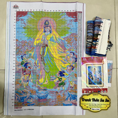 Tranh thêu kín quan âm tống tử vs8206, kích thước 60 x 90 cm