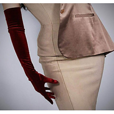 Găng tay chất liệu nhung màu đỏ cho Cô dâu và Dạ hội, đi tiệc, sự kiện, đạo cụ chụp ảnh MS: 44748