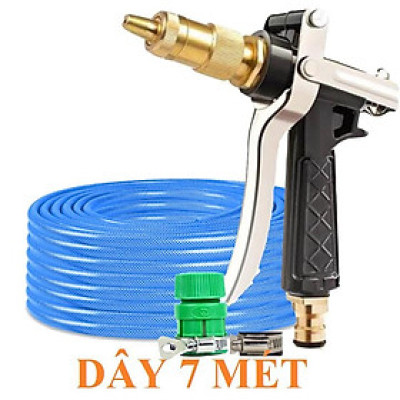 Bộ dây vòi xịt nước rửa xe, tưới cây . tăng áp 3 lần, loại 7m, 10m 206236 đầu đồng,đai+ tặng mở chai