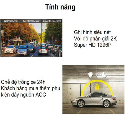 Camera hành trình ô tô thương hiệu Mỹ HP F490W độ phân giải 2K, Wifi - Hàng Chính Hãng