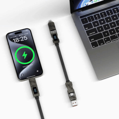 Cáp Sạc Đa Năng 4in1 sạc nhanh 100W dài 150cm / 15cm USB-C + USB-A ra Type-C + L cho iPhone / cho iPad/ cho Macbook Laptop / Điện thoại thông minh hiệu WIWU TITAN - Chống Rối, Siêu Bền, Chip Thông Minh Tích Hợp, Sạc An Toàn - Hàng nhập khẩu