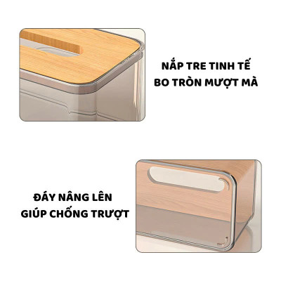 11x11x8.5 Hộp Đựng Giấy Ăn Khăn Giấy Nhựa MiKa Trong Suốt Nắp Gỗ Tre Tự Nhiên Màu Sắc Kiểu Dáng Phong Cách Bắc Âu VUÔNG