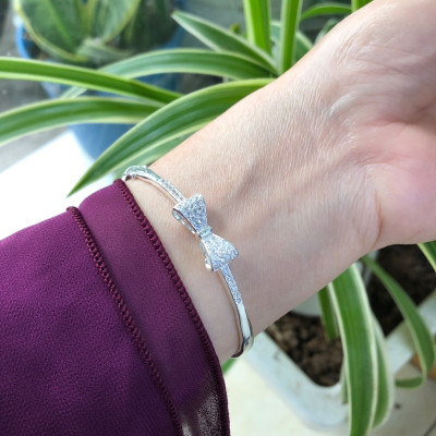 Lắc Tay Nữ Bạc Ta Nơ Xinh Đính Đá CZ Cao Cấp Bạc Hiểu Minh LTU535