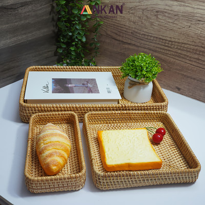 Khay Trang Trí Mây Tre Đan ANKAN – Rổ Vintage Handmade Đựng Trái Cây, Bánh Kẹo, Mỹ Phẩm, Trà Bánh