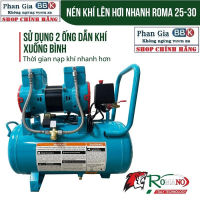 [chính hãƞg] Máy nén khí không dầu lên hơi  nhanh ROMANO 30L, Mô tơ 100% Dây đồng, Bảo hành 1 năm