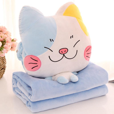Bộ chăn gối ngủ văn phòng hình  mèo chibi 3 in 1, mẫu ngẫu nhiên-  hàng chính hãng