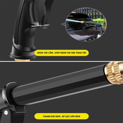 Bộ dây và vòi xịt rửa xe tưới cây tăng áp thông minh 810-2498 (dây vàng-cút nối đồng)