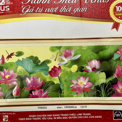 Tranh thêu kín Hoa sen (đầm sen) Vs8252, kích thước 150x60 cm, 11ct thêu 3 sợi