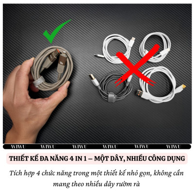 Cáp Sạc Đa Năng 4in1 sạc nhanh 100W dài 200cm USB-C + USB-A ra Type-C + L cho iPhone / cho iPad/ cho Macbook Laptop / Điện thoại thông minh hiệu WIWU Raptor - Chống Rối, Siêu Bền, Chip Thông Minh Tích Hợp, Sạc An Toàn - Hàng nhập khẩu