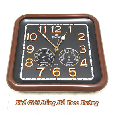 Đồng Hồ Treo Tường Cao Cấp KIM TRÔI EASTAR SỐ NỔI 3D có DẠ QUANG và NHIỆT ẨM KẾ CƠ (Không Dùng Pin) - Hình Vuông Mặt Đen - Tặng Pin AA - Bảo Hành 1 Năm