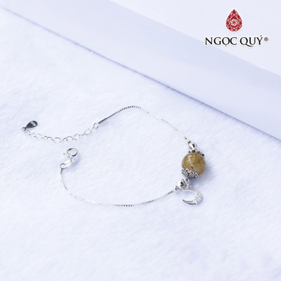 Lắc tay đá thạch anh tóc vàng hạt 10mm phối charm mặt trăng treo - Ngọc Quý Gemstones