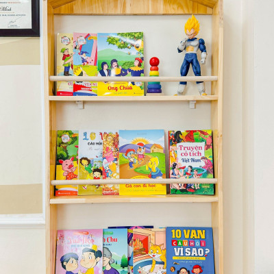 Giá sách cho bé, giá để sách treo tường hình ngôi nhà bằng Gỗ, trang trí phòng trẻ em
